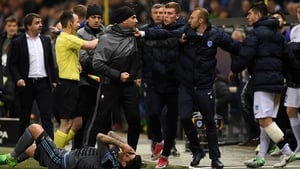 Tempers flare on the sideline between Celta Vigo and Genk in Belgium Tempers flare on the sideline between Celta Vigo and Genk in Belgium