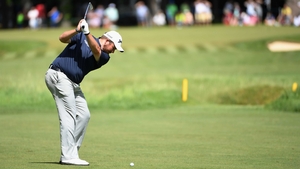 Lowry plays his approach to the 15th at Wentworth on Saturday Lowry plays his approach to the 15th at Wentworth on Saturday