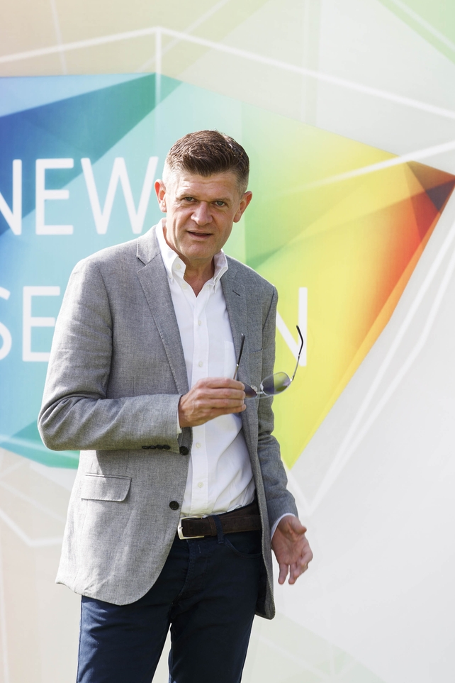 Brendan O' Connor channels his inner Bond looking suave with a pair of shades and grey blazer over a white shirt and jeans.