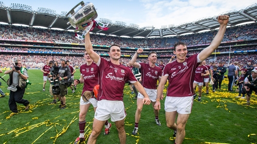 Galway celebrate their famine-ending victory last September