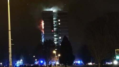 High rise tower block is engulfed in flames in Belfast, Ireland