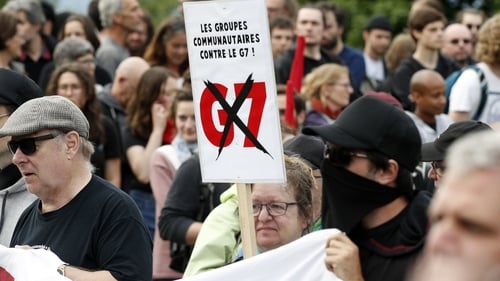 Protestors march in Quebec City Quebec ahead of the G7 leaders' summit