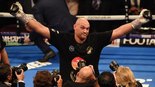 Tyson Fury takes the acclaim of the crowd after defeating Sefer Seferi at Manchester Arena