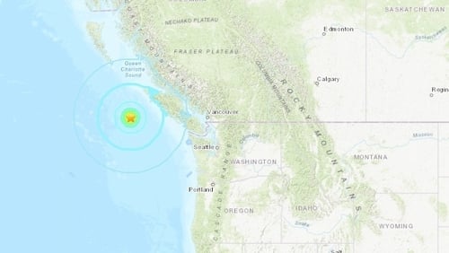 The earthquake struck about 190km southwest of Port Hardy on Vancouver Island