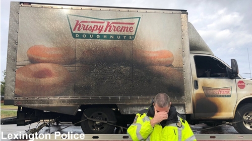 Kentucky officers saddened after box truck carrying doughnuts catches fire