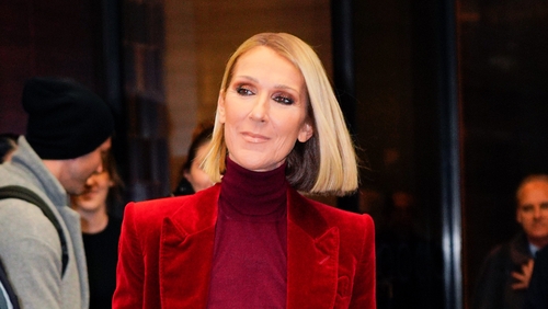 Lady in red: Celine Dion stuns in velvet and satin suit Lady in red: Celine Dion stuns in velvet and satin suit