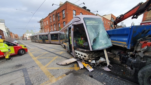Luas and truck collide in Dublin city Luas and truck collide in Dublin city