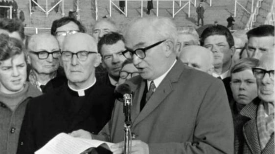 Eamonn de Barra speaking at Bloody Sunday Commemorations in Croke Park (1970)