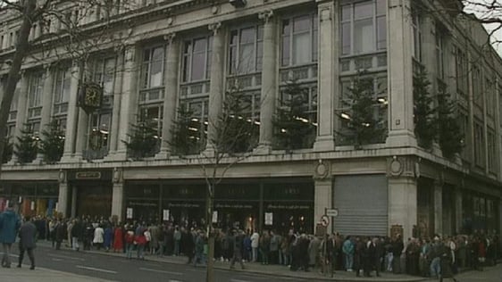 Queuing outside Clerys on O'Connell Street in Dublin (1992)