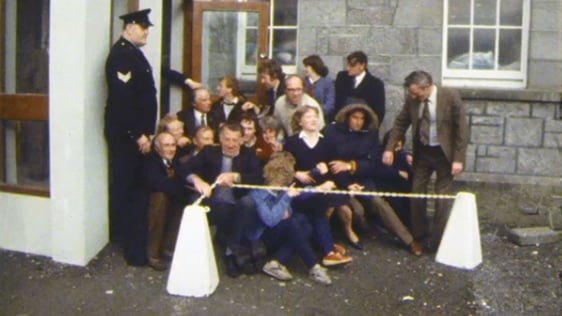 Striking nurses stage a sit down protest outside St Mary's Hospital, Castlebar in County Mayo, 1983.