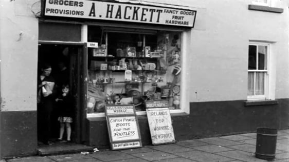 Alo Hackett on Main Street, Rathangan, County Kildare in 1973.