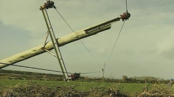 An electricity pole felled by Hurricane Mitch in 1998.