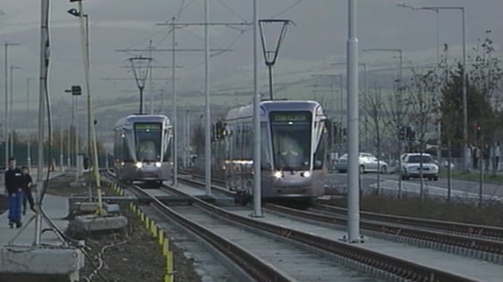 Testing Luas trams in Tallaght, 2003.