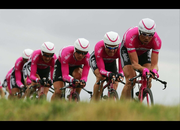 The T-Mobile cycling team in action at last year's Tour de France