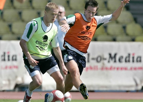 Damien Duff and Sean St Ledger in training for Cyprus
