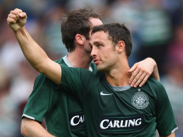 Celtic's Jiri Jarosik and Gary Caldwell model the new away kit for