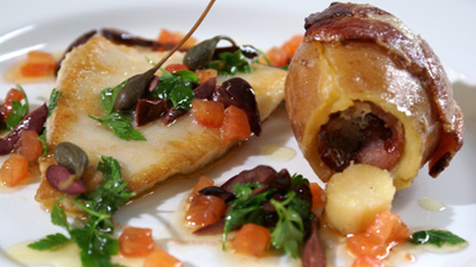 Fillet of Turbot with Tomato and Black Olive Vinaigrette