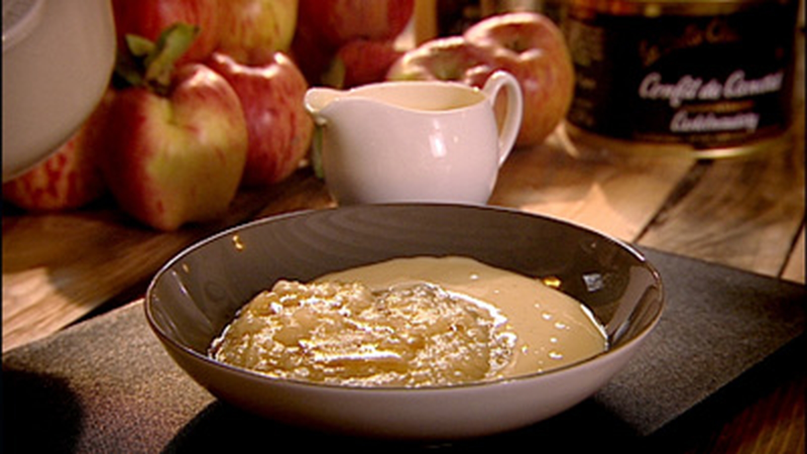 Apple Compote with Crème Anglaise and Burned Butter Sauce
