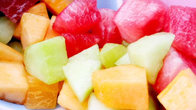 Fruit Skewers with Yogurt Dip and Hazelnut Crumble