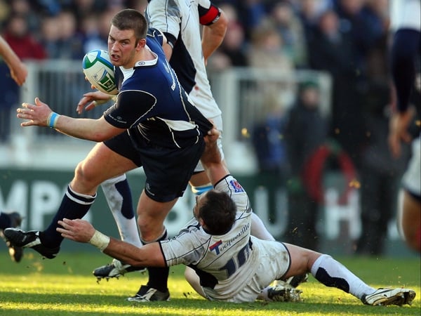 Leinster's Sean O'Brien is tackled by Anthony Lagardere of Castres Olympique at the RDS on Saturday afternoon