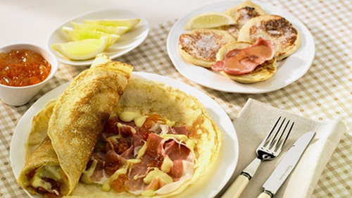 Savoury Pancakes with Brie and Parma Ham