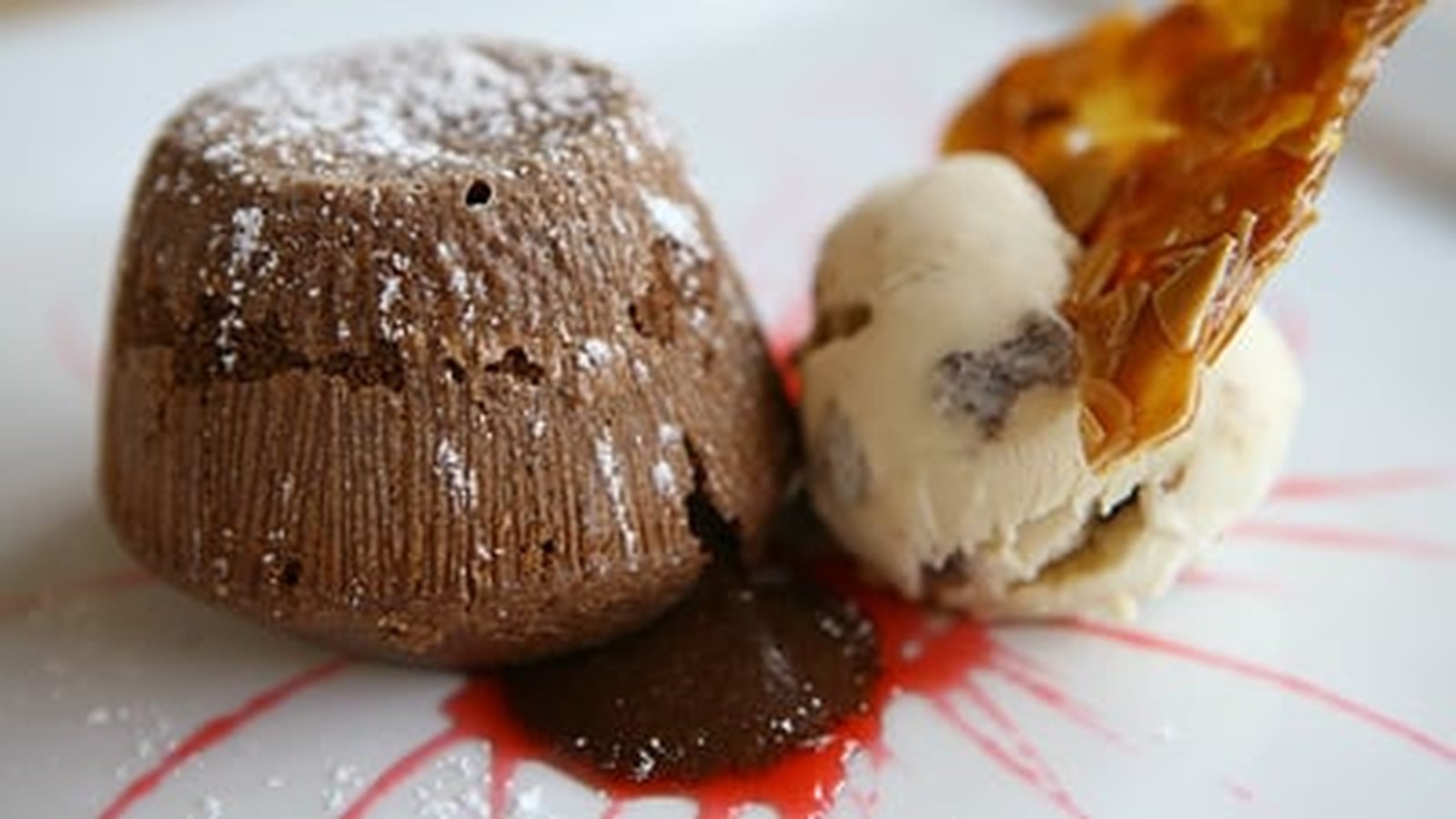 Warm chocolate fondant with malteaser parfait