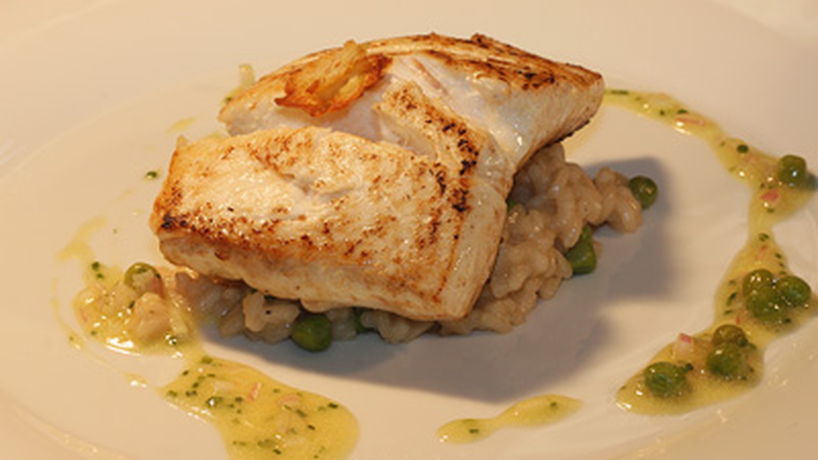Pan-Seared Halibut With Avocado Risotto