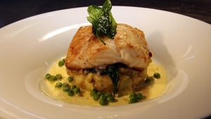Pan fried Turbot with crushed potato and champagne beurre blanc