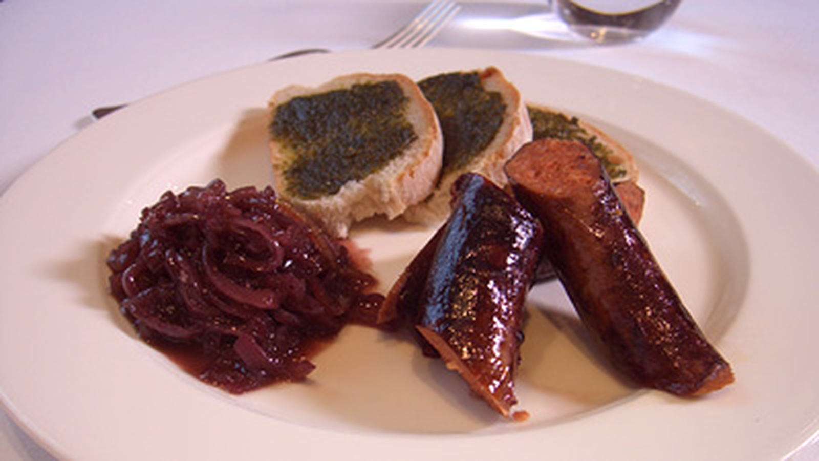 Venison Sausage Served with Onion Marmalade and a