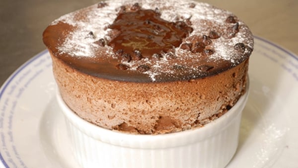 Chocolate Soufflé served with Vanilla Ice Cream and Warm Chocolate Sauce: Heat
