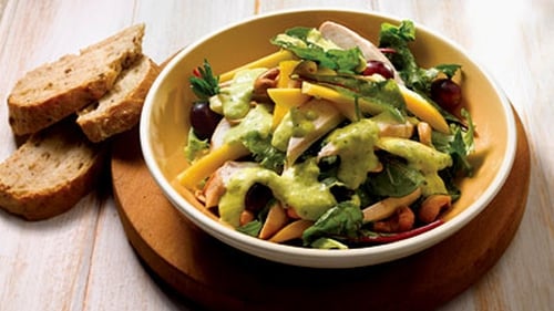 Warm Chicken Salad with Cashew Nuts and Mango Dressing
