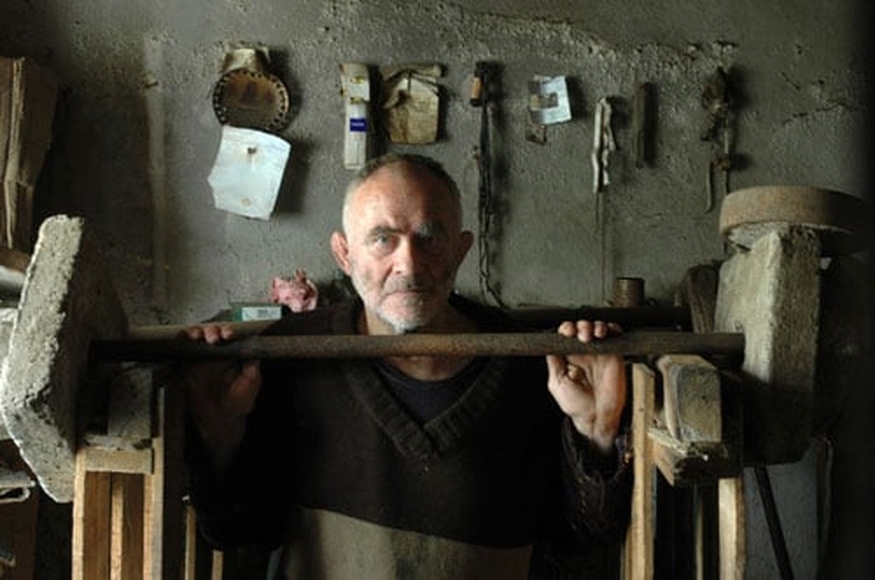 Mick in his home made gym.