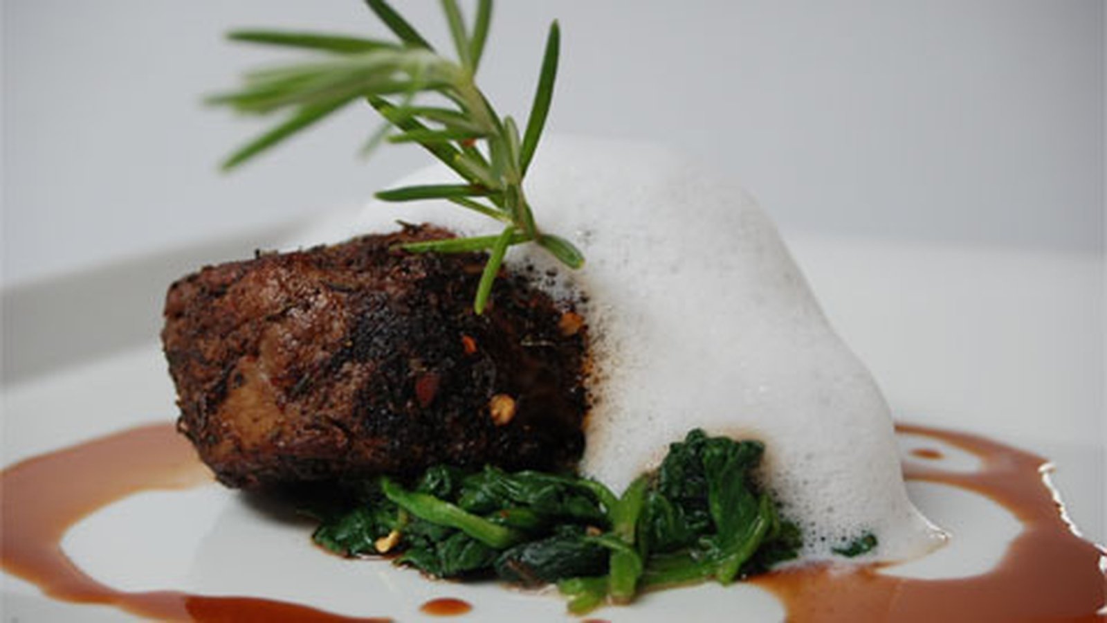 CoffeeRubbed Beef Tenderloin, Baby Spinach, Horse