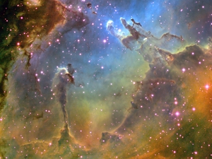 This wide field image of the Eagle Nebula was taken at the National Science Foundation's 0.9 meter telescope on Kitt Peak with the NOAO Mosaic camera.