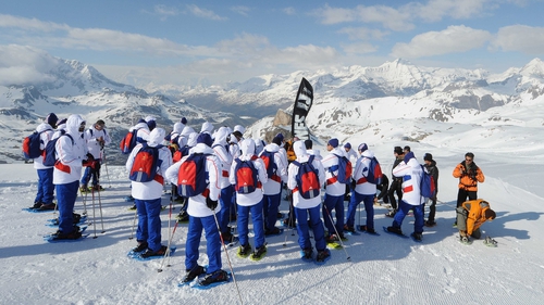 The French squad on the Tignes Glacier in the Alps prior to their departure for South Africa
