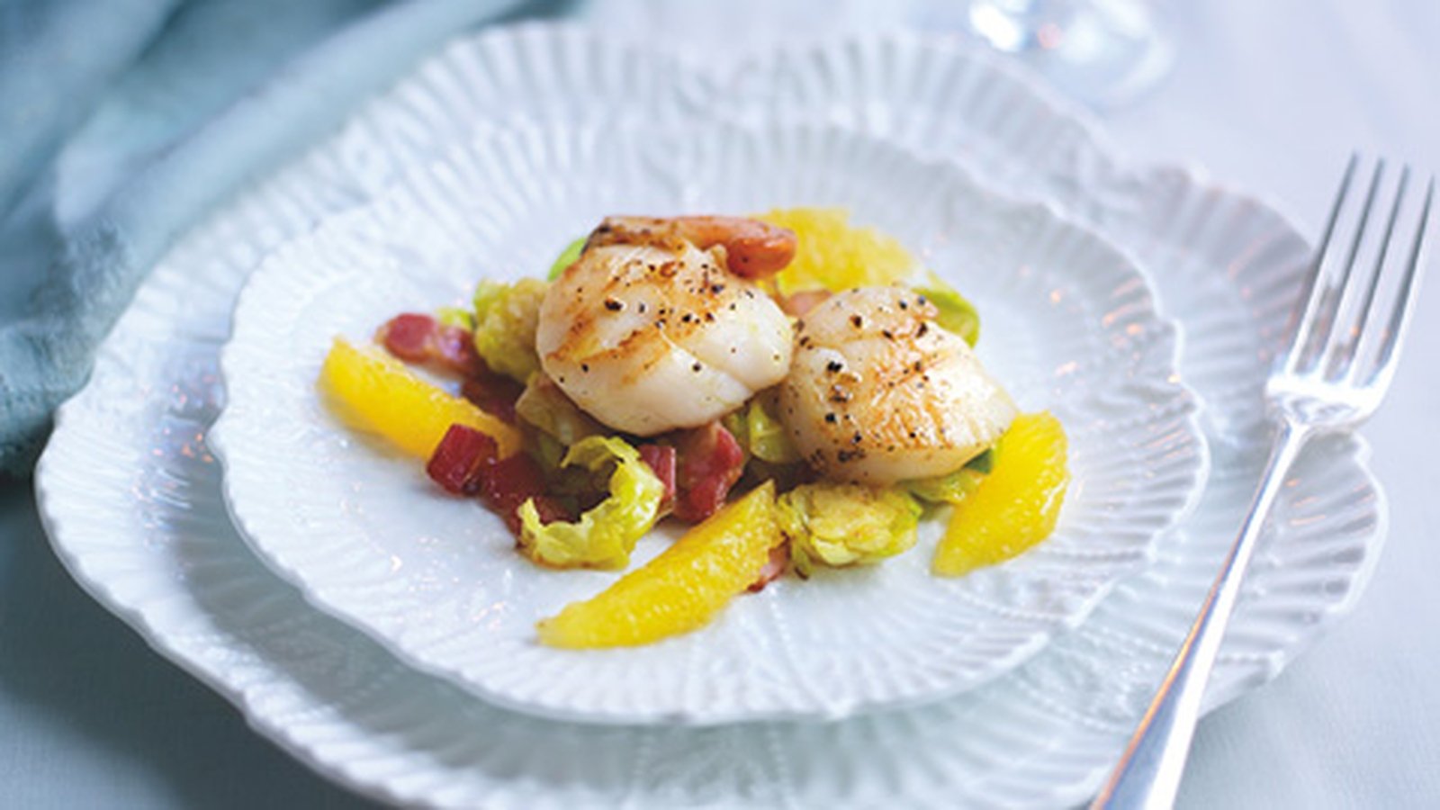 Scallops with Brussels Sprouts, Bacon and Orange