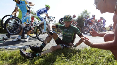 Jerome Vincent of France after a crash