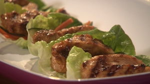 Catherine Fulvio's Sticky Chicken with Cucumber, Radish and Carrot Pickle