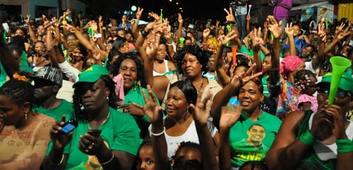Supporters of Jamaica's ruling party JLP hold a pre-election rally