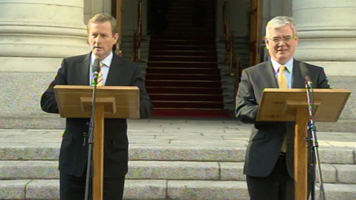 The Taoiseach and Tánaiste published the report on the steps of Government Buildings