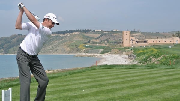 Peter Lawrie plays a shot during the second round of the Sicilian Open at Verdura Golf and Spa Resort