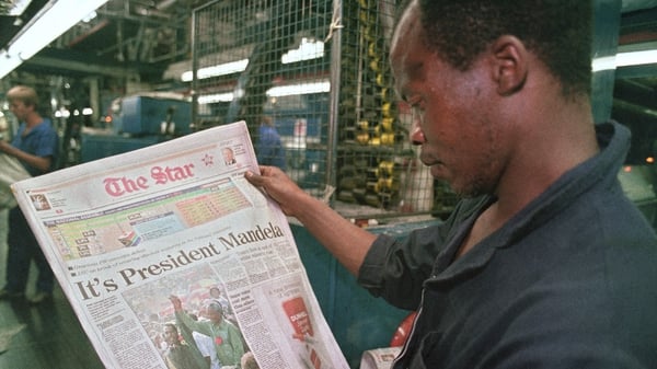 The Star newspaper on 2 May 1994 leads with Nelson Mandela's election victory