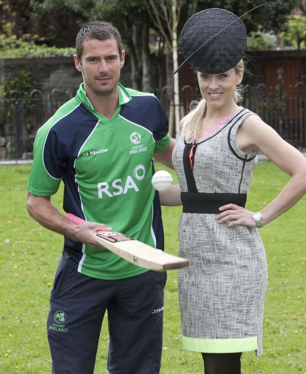Kathryn Thomas at the launch of the event, alongside Irish cricketer Max Sorenson