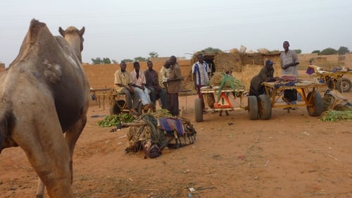 This photo near Niamey shows villagers from western Niger who have fled their village