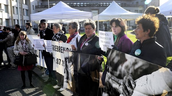 Widows of the Srebrenica victims protested outside the court