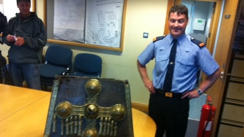 Inspector Kieran Keyes poses with the recovered St Manchan's Shrine (Pic: Ciaran Mullooly)
