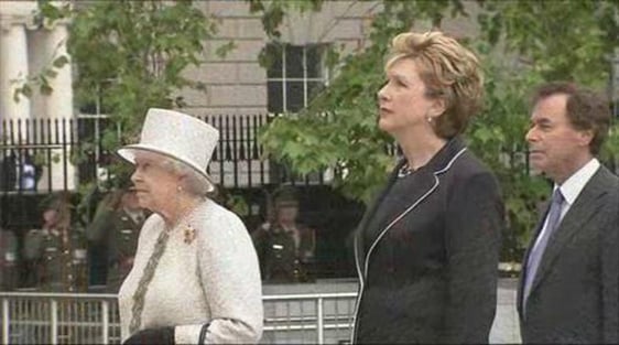 Queen Elizabeth, President McAleese and Minister for Defence Alan Shatter at the Garden of Remembrance.