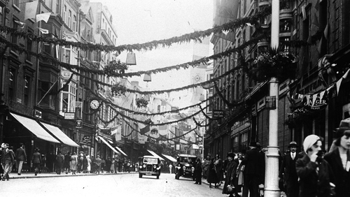 Flags and bunting along Grafton Street in 1932