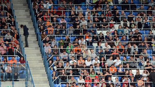 People attend the Netherlands' national football team training session at the Reymana Stadium in Krakow