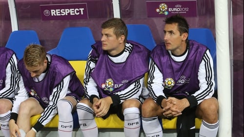 The posterior of Toni Kroos (centre) has become intimately acquainted with Ukrainian benches